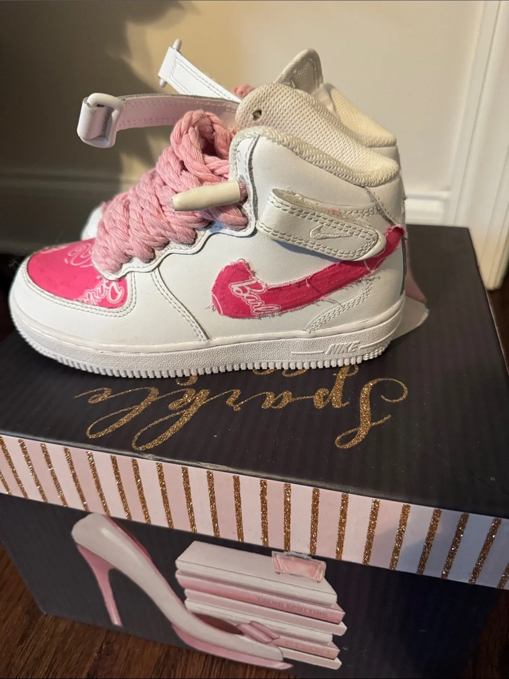 Nike Barbie Pink and White Girls' High-Top Sneakers